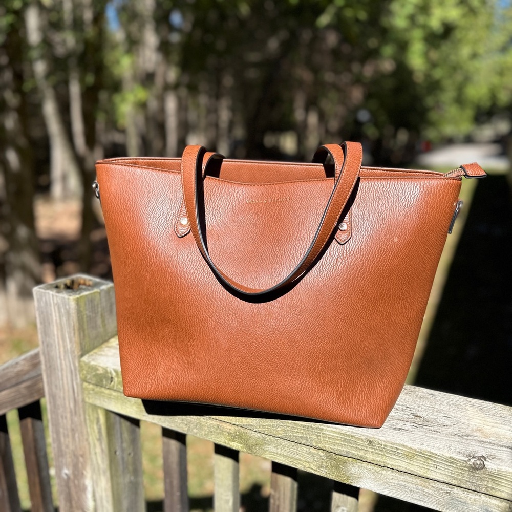 Poppy & Peonies Chestnut Vegan Leather Go Getter Tote Bag